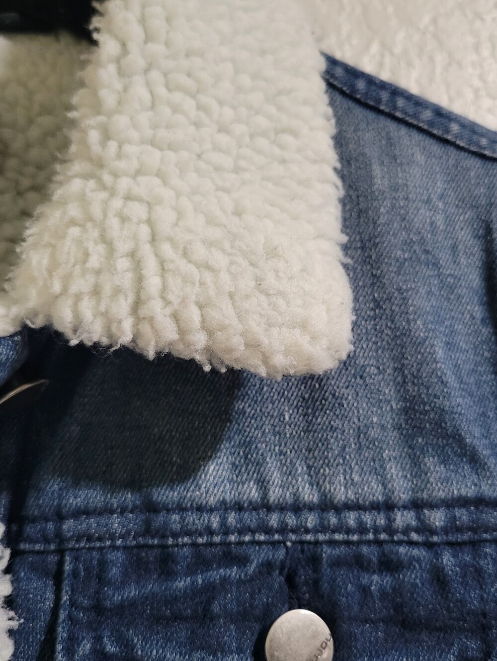 Joujou Premium Outerwear Blue Denim Faux Fur Lined Jacket Size L Retro Pockets - Picture 12 of 15